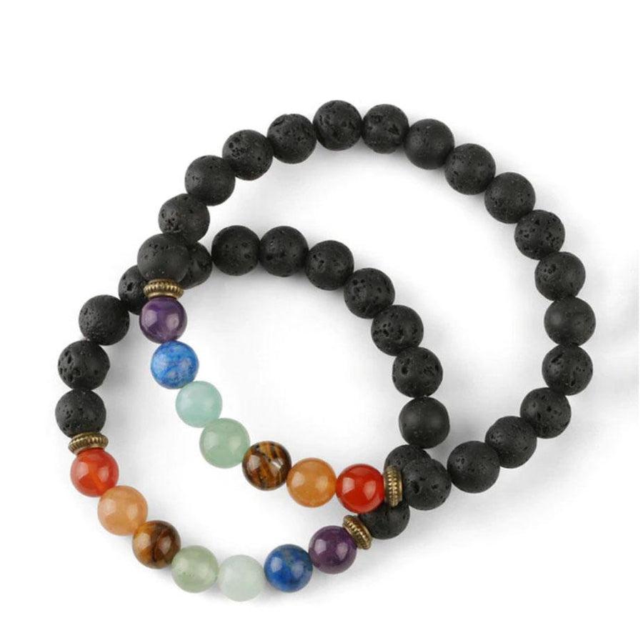 Bracelets «énergie positive» 7 chakras en pierres et pierres de Lave