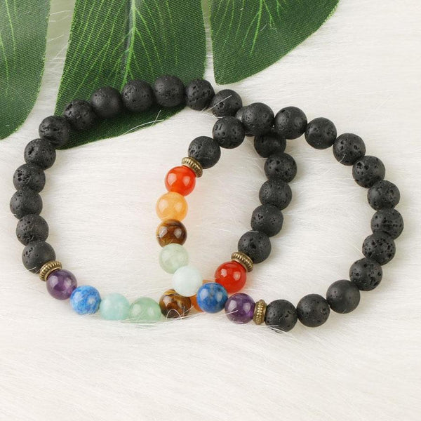 Bracelet 7 Chakras Unisexe Hamoery - Perles 8 Mm, Pierre De Lave, Améthyste, Lapis, Aventurine...