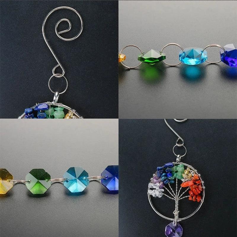 Capteur de soleil « Arbre de vie », prismes et boule en cristal