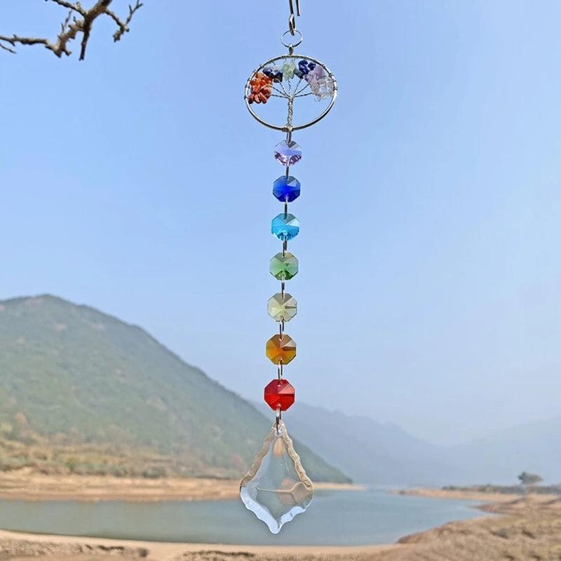 Capteur de soleil « Arbre de vie », prismes et boule en cristal