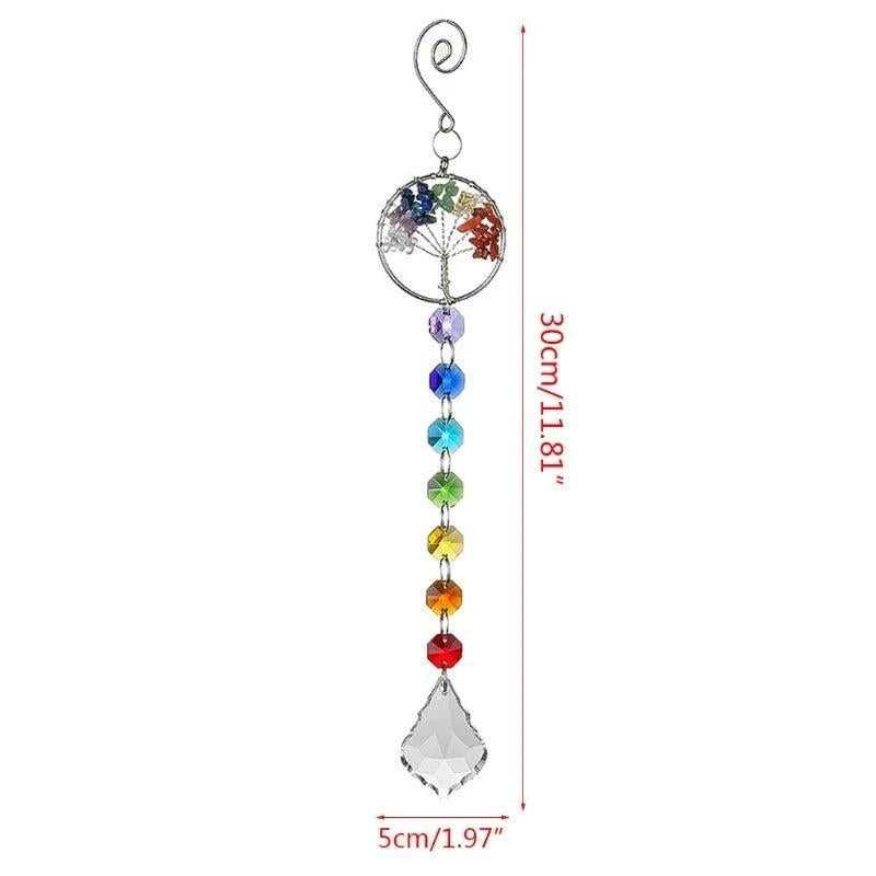 Capteur de soleil « Arbre de vie », prismes et boule en cristal
