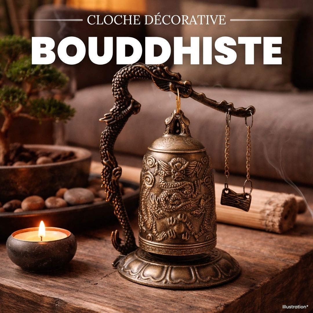 Cloche bouddhiste de la chance sculptée en laiton