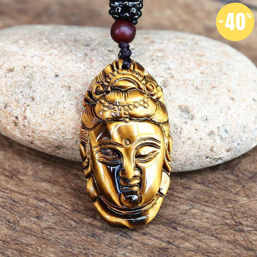 Collier avec pendentif bouddha Guanyin en Œil de tigre
