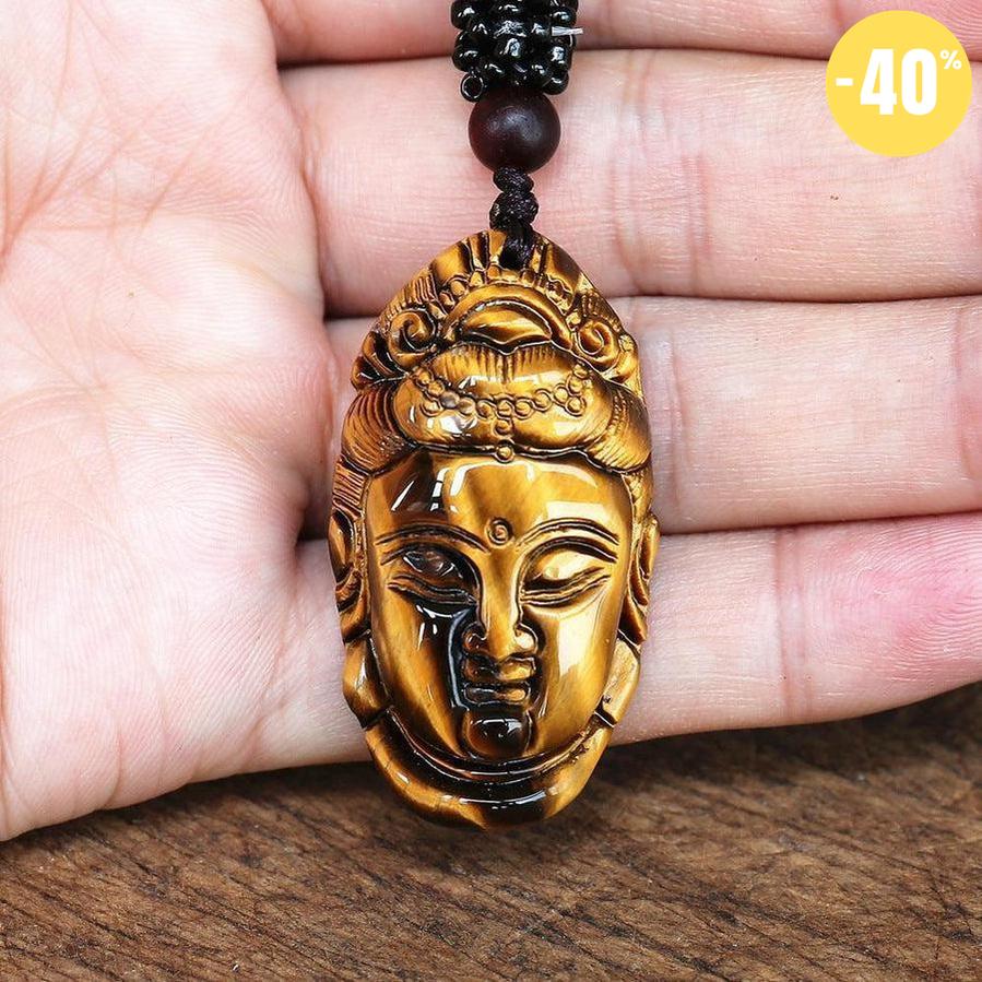 Collier avec pendentif bouddha Guanyin en Œil de tigre