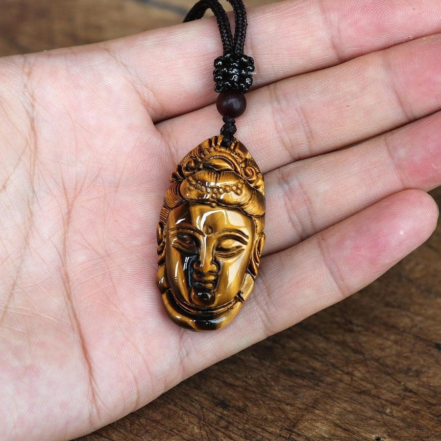 Collier avec pendentif bouddha Guanyin en Œil de tigre