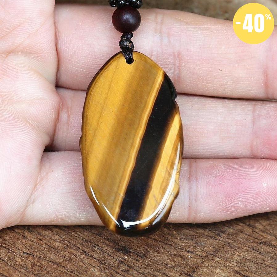 Collier avec pendentif bouddha Guanyin en Œil de tigre