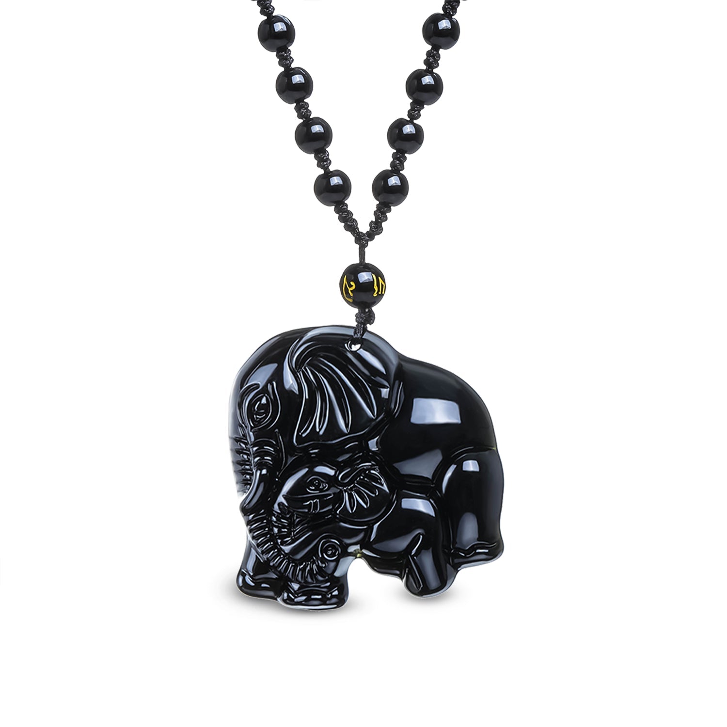 Collier "Éléphant et Protection" en Obsidienne Noire