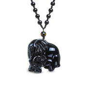Collier "Éléphant et Protection" en Obsidienne Noire