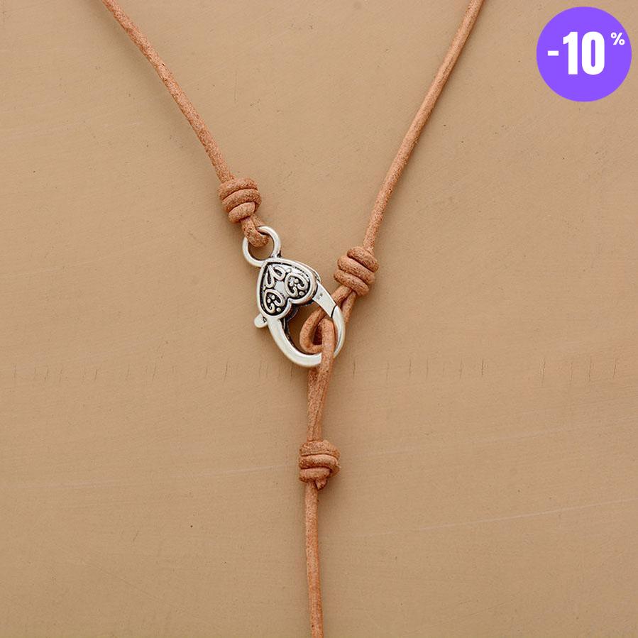 Collier en cuir véritable et galet de Pyrite