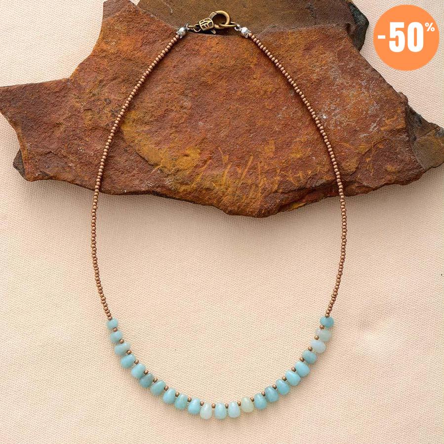 Collier en perles d’Amazonite et fines perles de rocaille