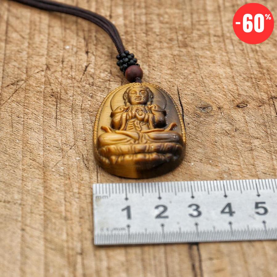 Collier en pierre naturelle en Œil de tigre sculpté à l’effigie de Bouddha