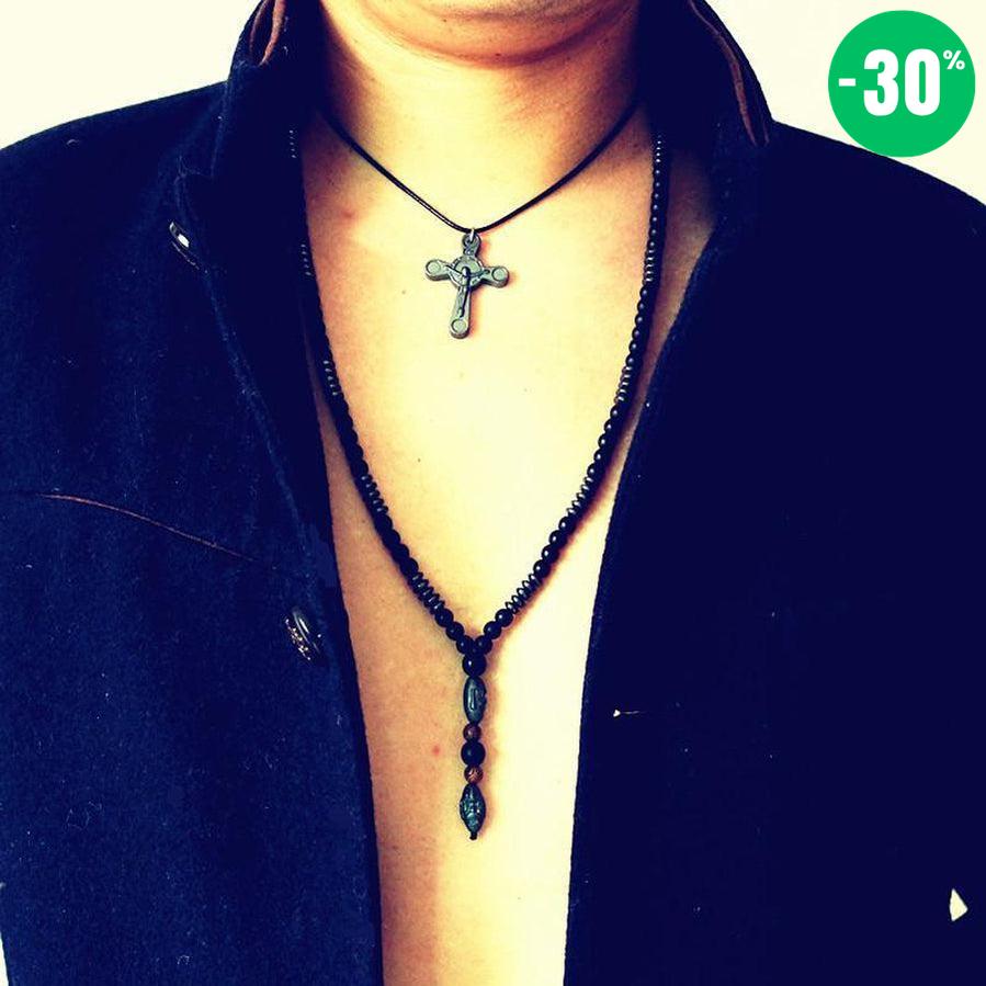 Collier masculin « Vitalité, Energie et Protection » en hématite et pierres de haute qualité