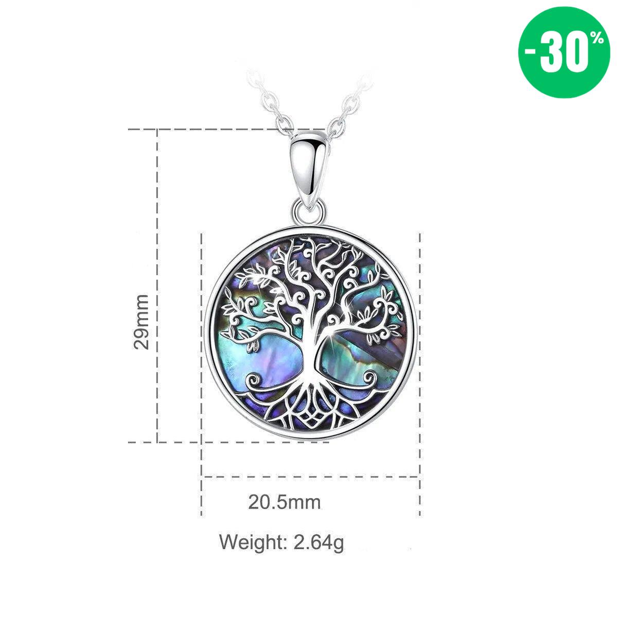 Collier pendentif Arbre de vie en argent Sterling 925 et fond en coquillage d'ormeau