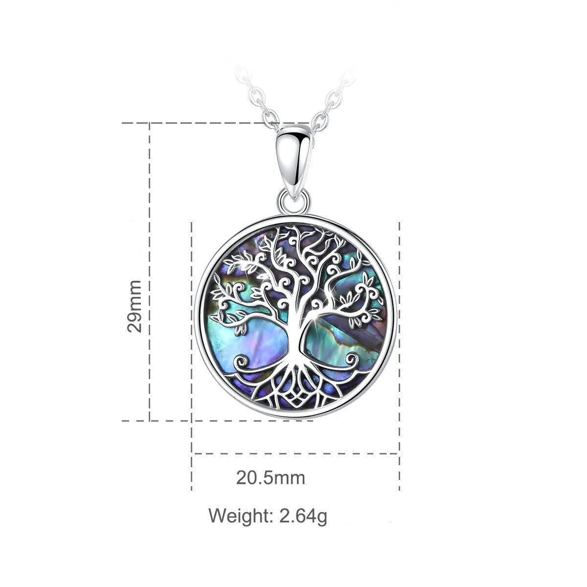 Collier pendentif Arbre de vie en argent Sterling 925 et fond en coquillage d'ormeau