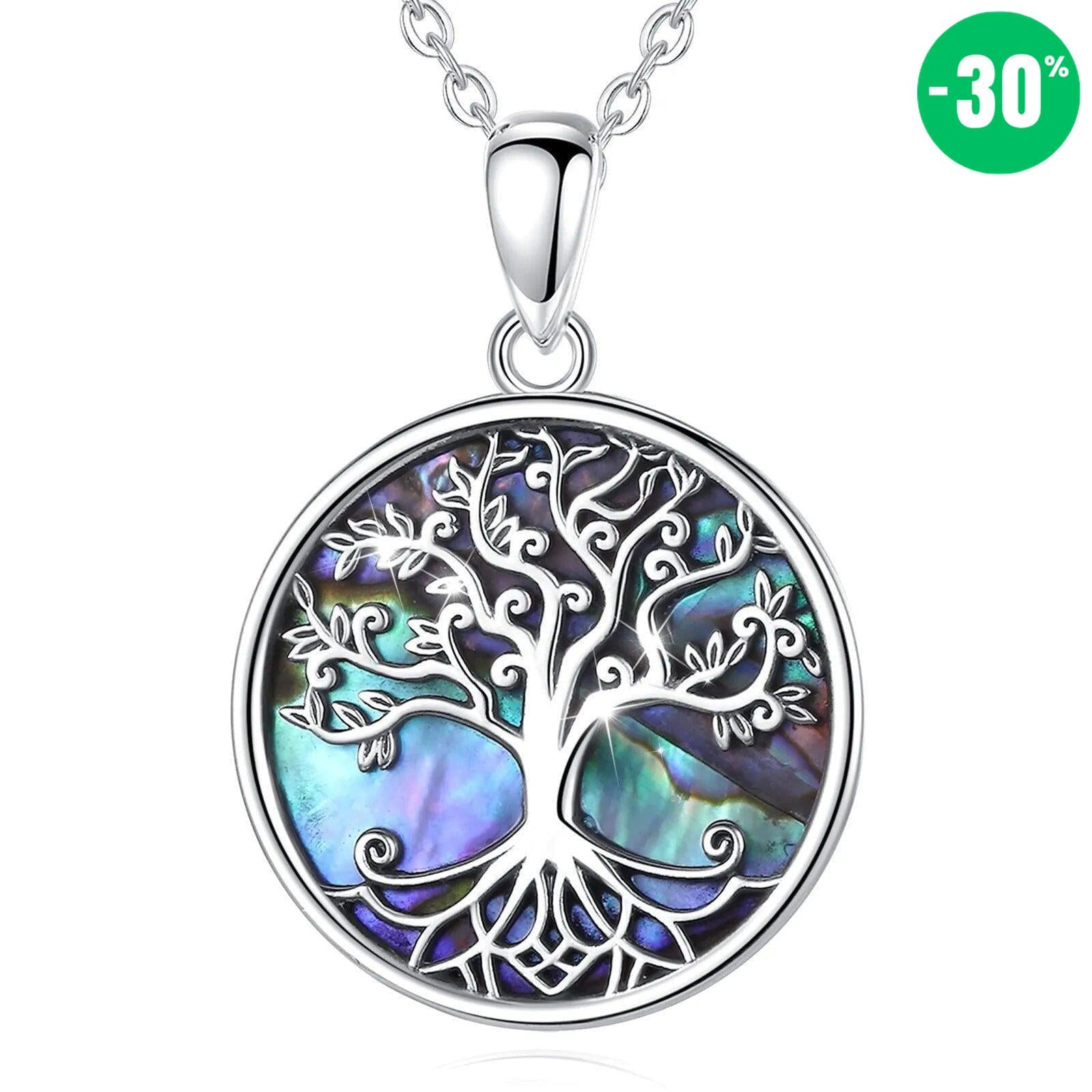 Collier pendentif Arbre de vie en argent Sterling 925 et fond en coquillage d'ormeau