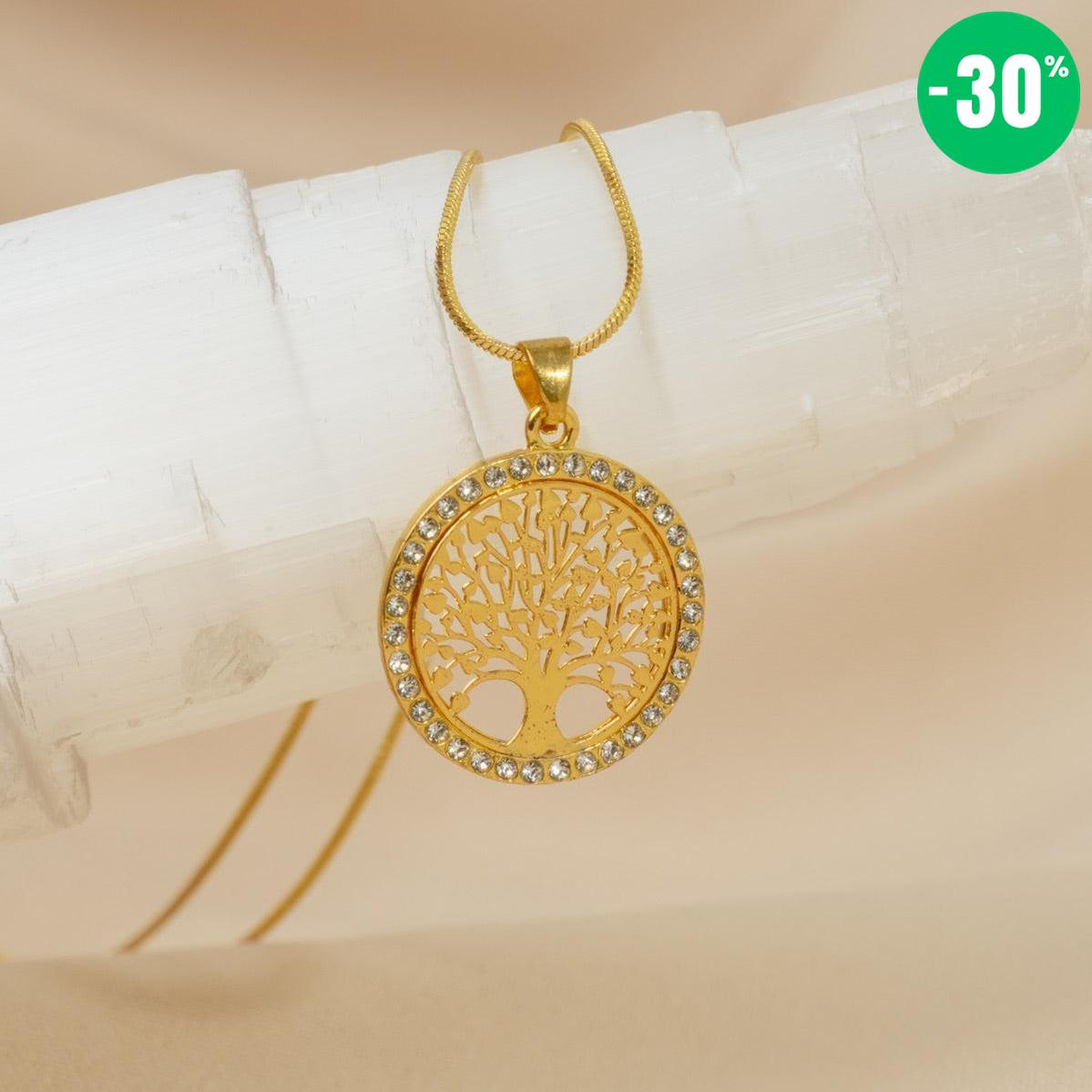 Collier pendentif Arbre de vie et cristal