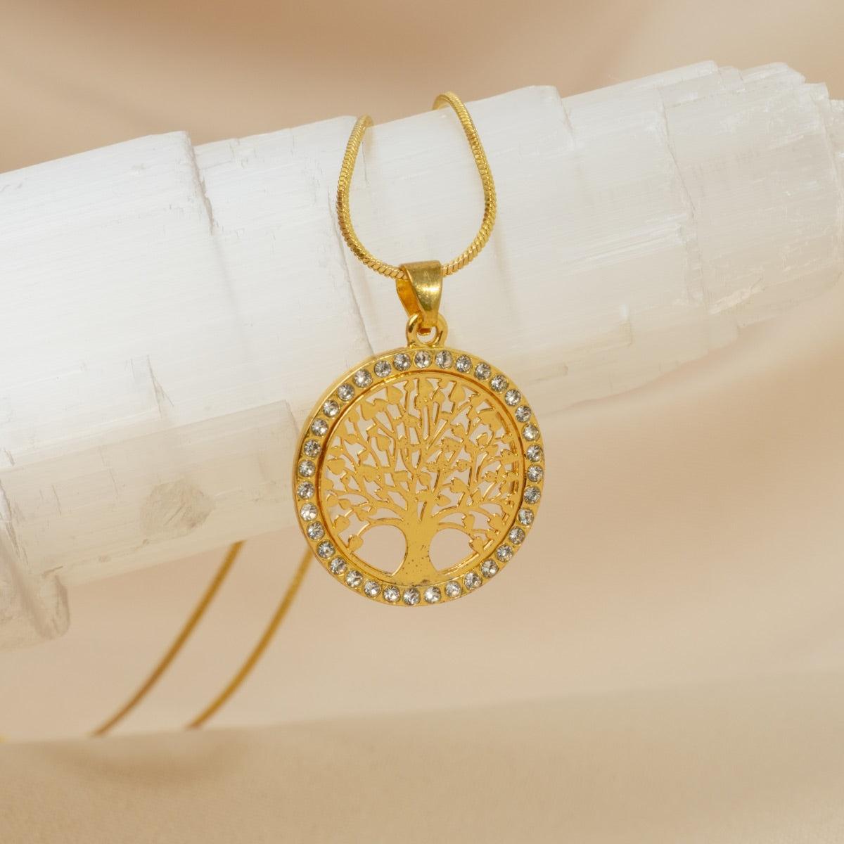 Collier pendentif Arbre de vie et cristal