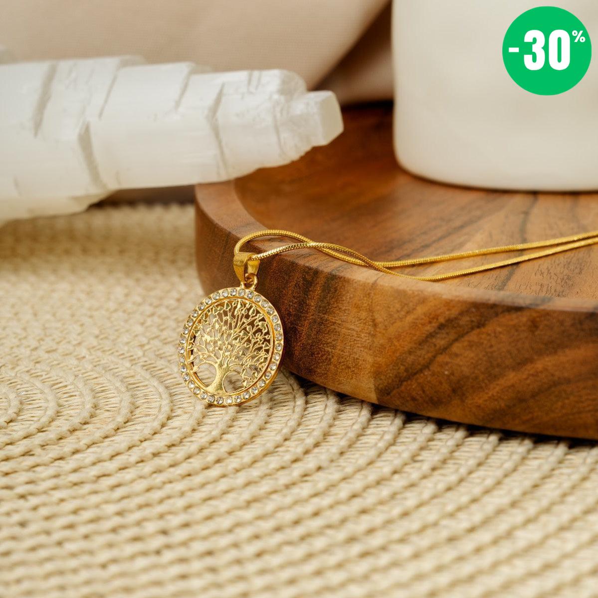 Collier pendentif Arbre de vie et cristal