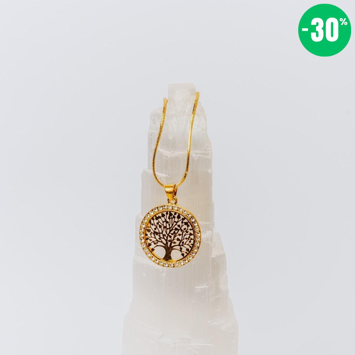 Collier pendentif Arbre de vie et cristal
