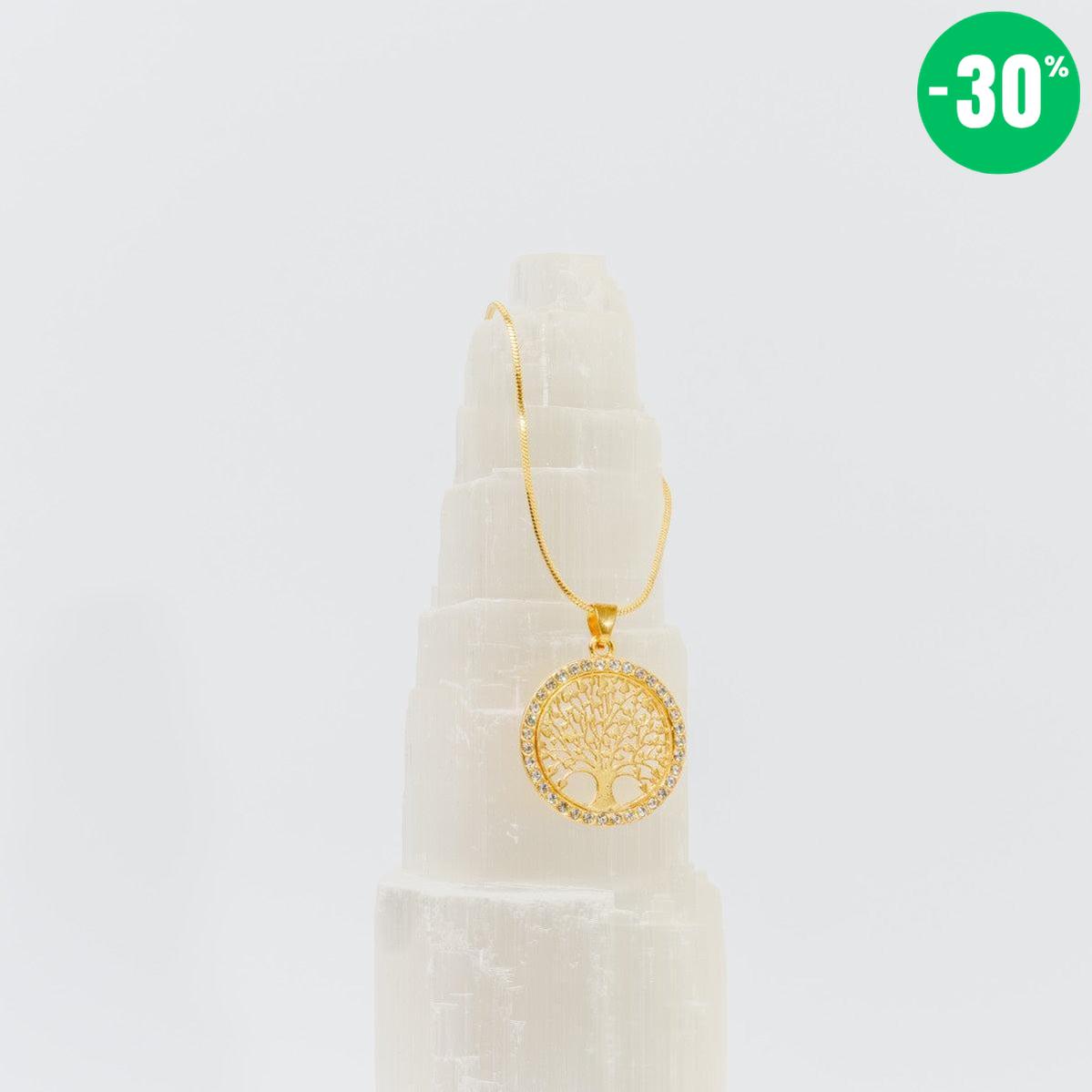 Collier pendentif Arbre de vie et cristal