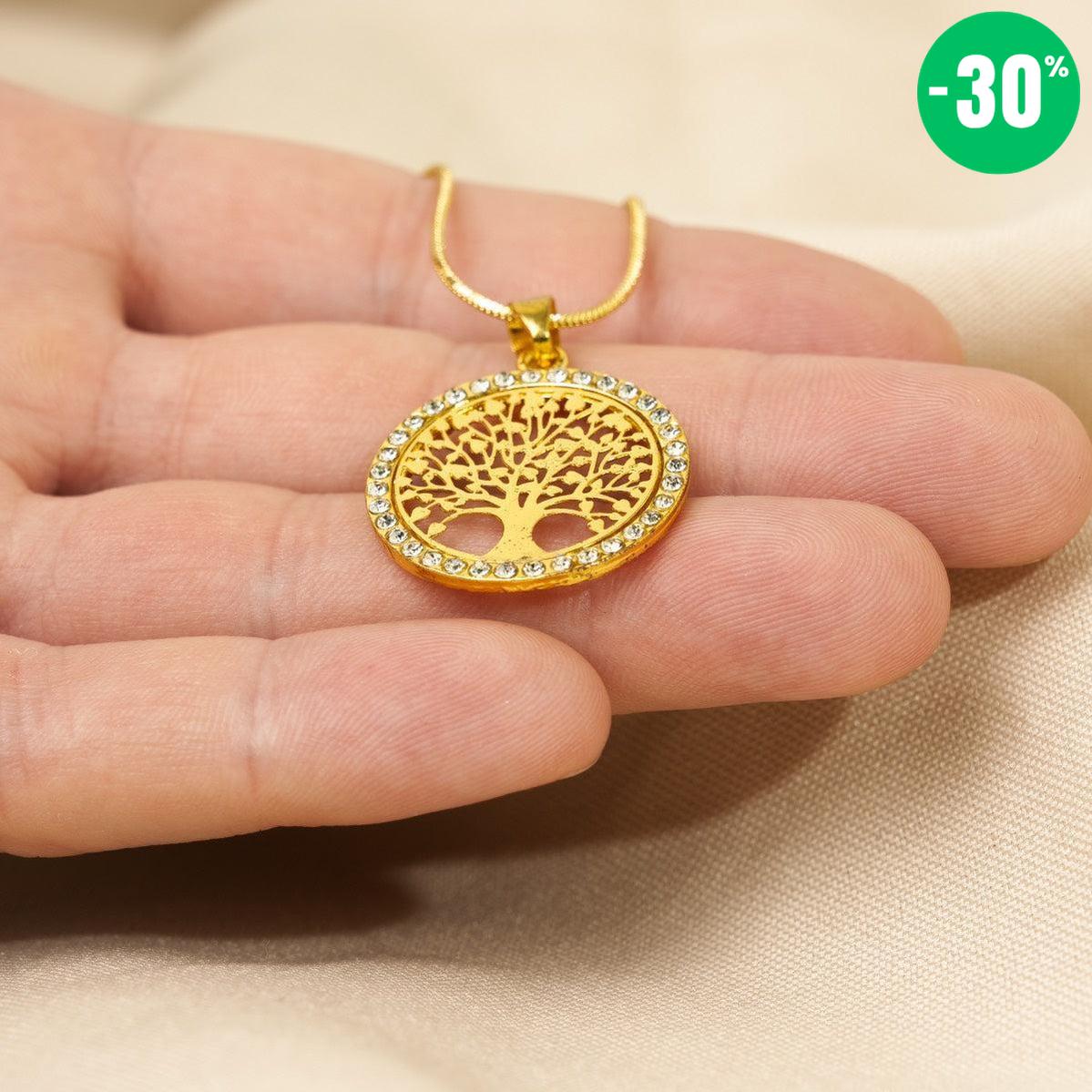 Collier pendentif Arbre de vie et cristal