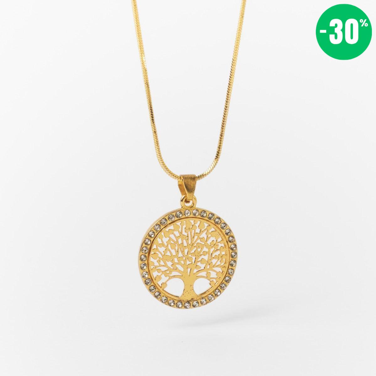Collier pendentif Arbre de vie et cristal