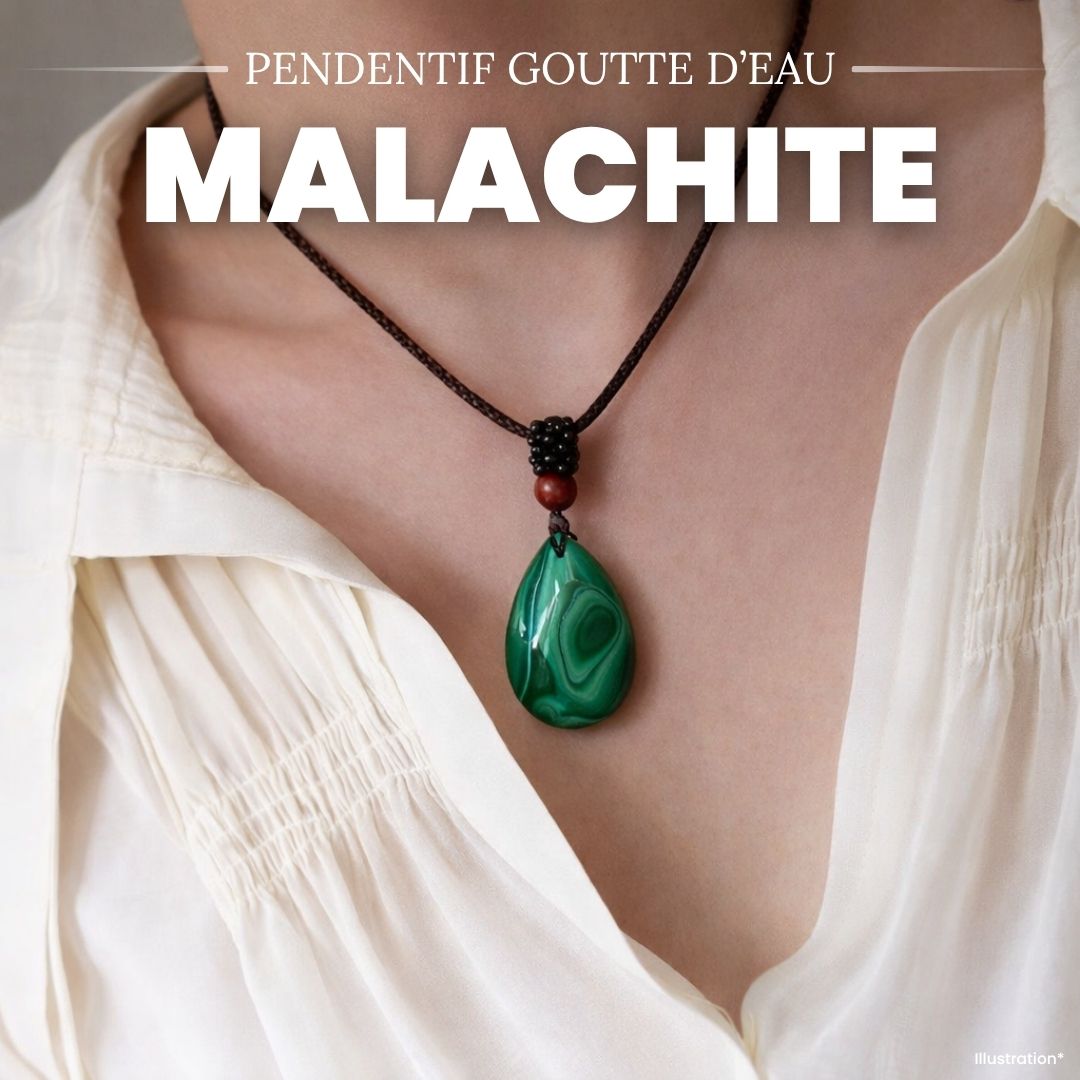 Collier pendentif forme goutte d’eau en Malachite naturelle