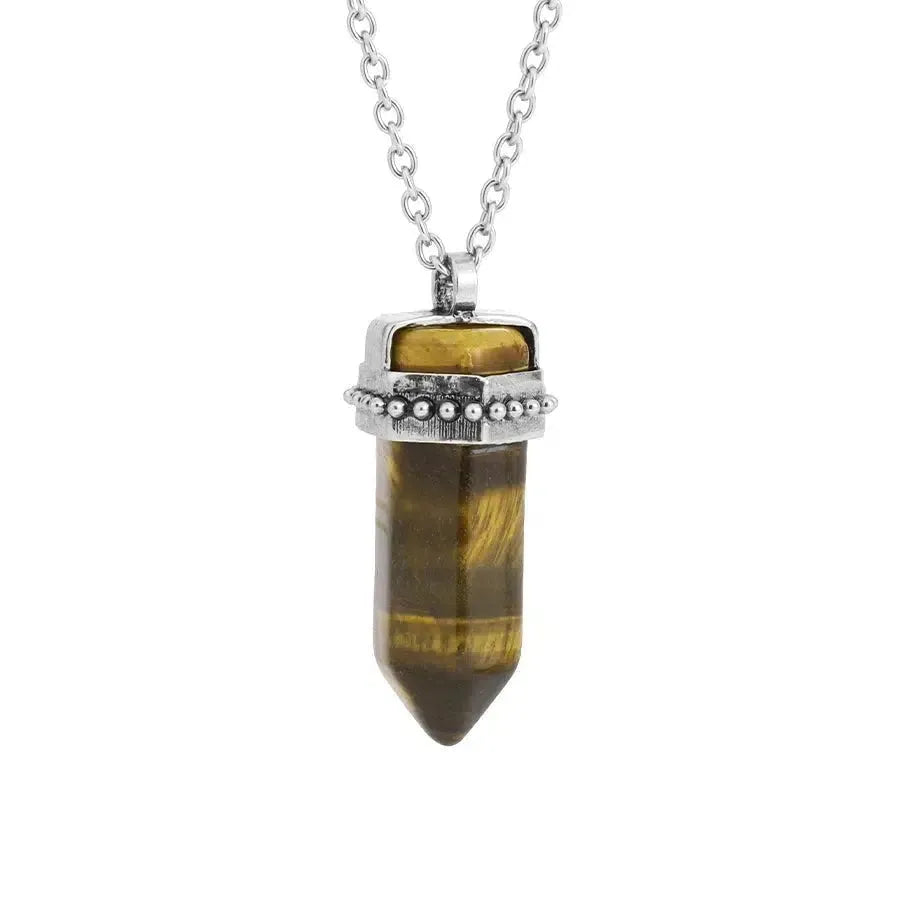 Collier pendentif hexagonal en pierre