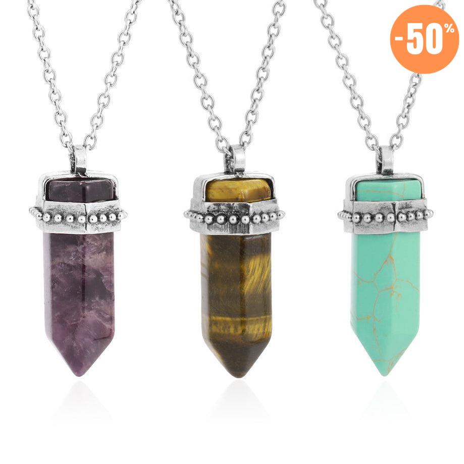 Collier pendentif hexagonal en pierre