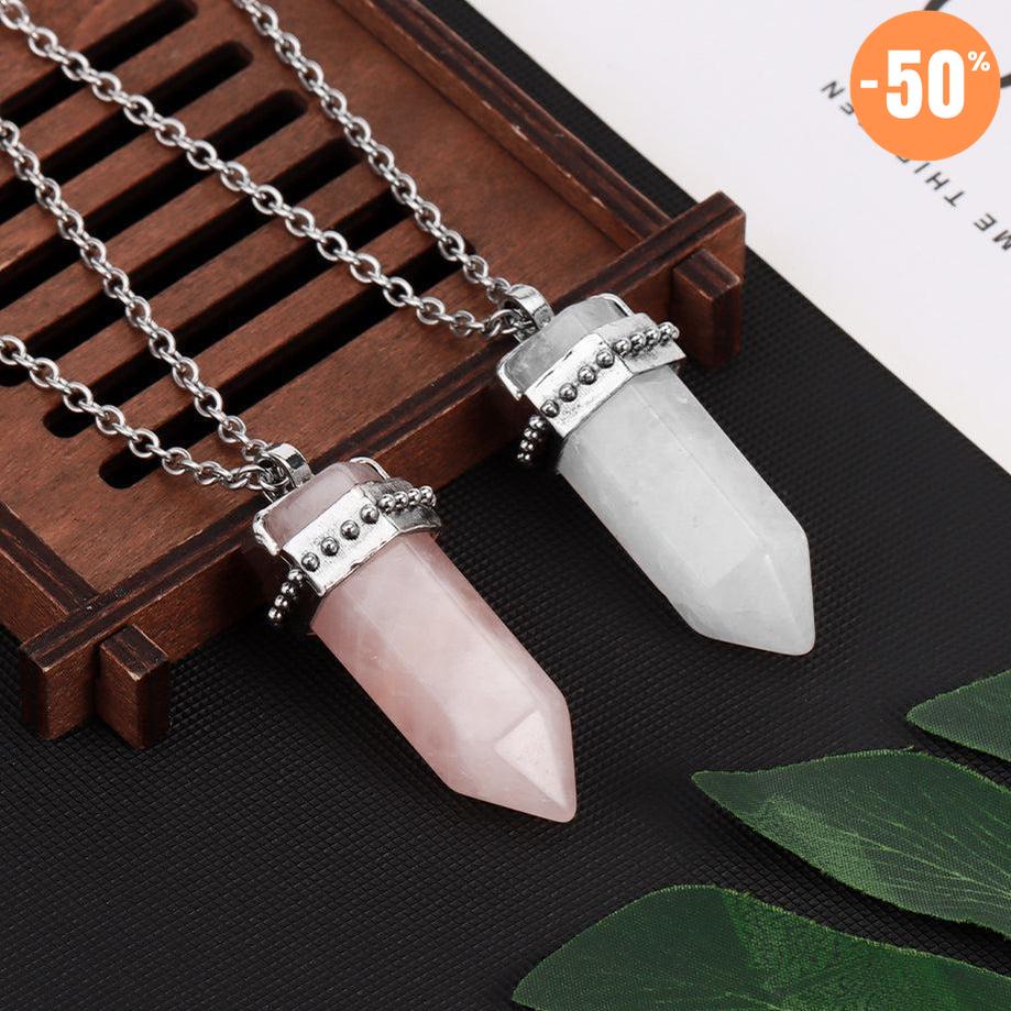 Collier pendentif hexagonal en pierre