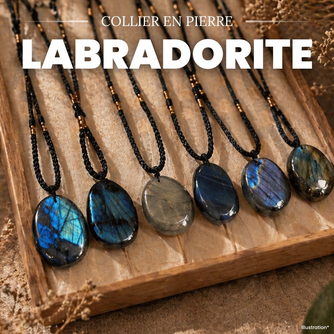 Collier pendentif pierre solitaire en Labradorite