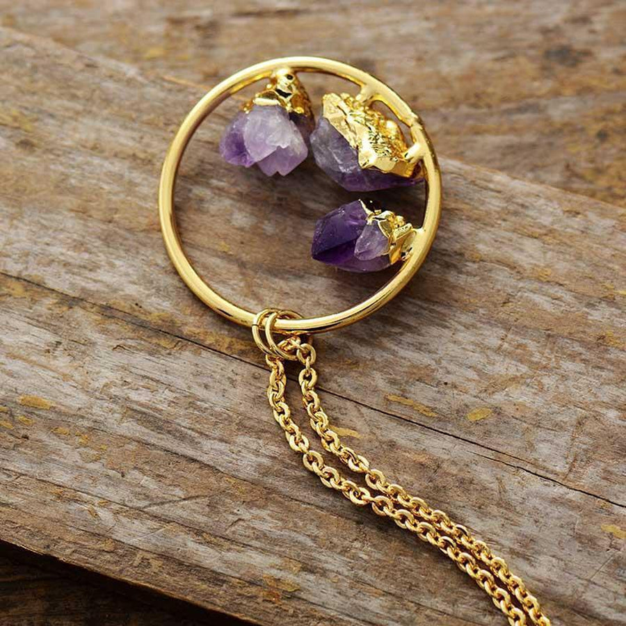 Collier pendentif rond avec Améthystes