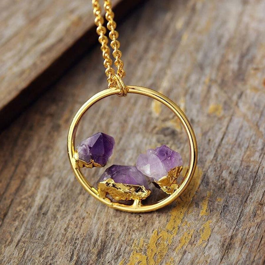 Collier pendentif rond avec Améthystes