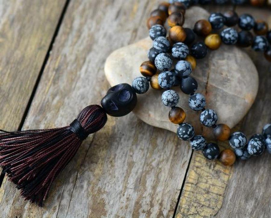 Collier «Stabilité et Protection» en perles d’Onyx, Œil de tigre et Jaspe