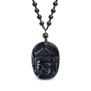 Collier "Tête de Guanyin" en Obsidienne Noire
