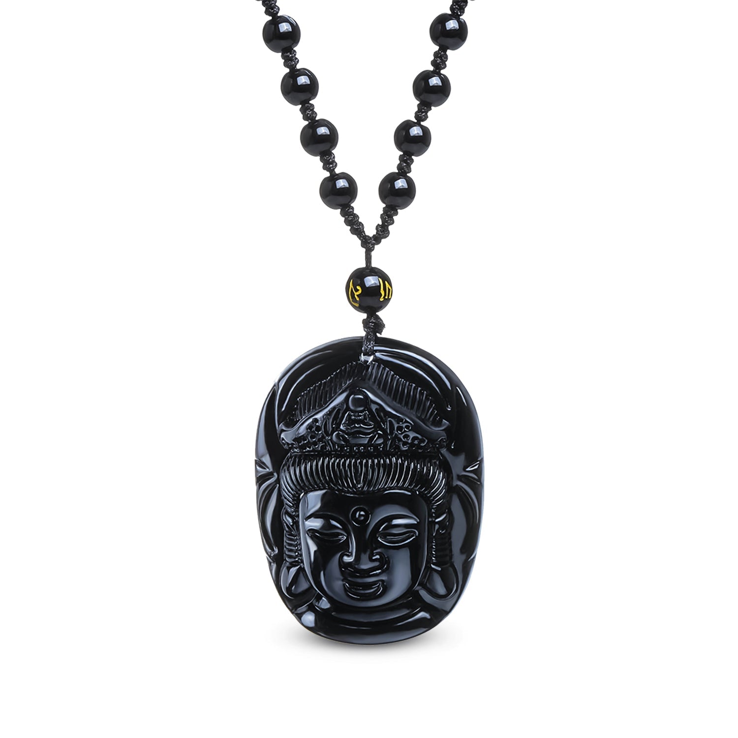 Collier "Tête de Guanyin" en Obsidienne Noire