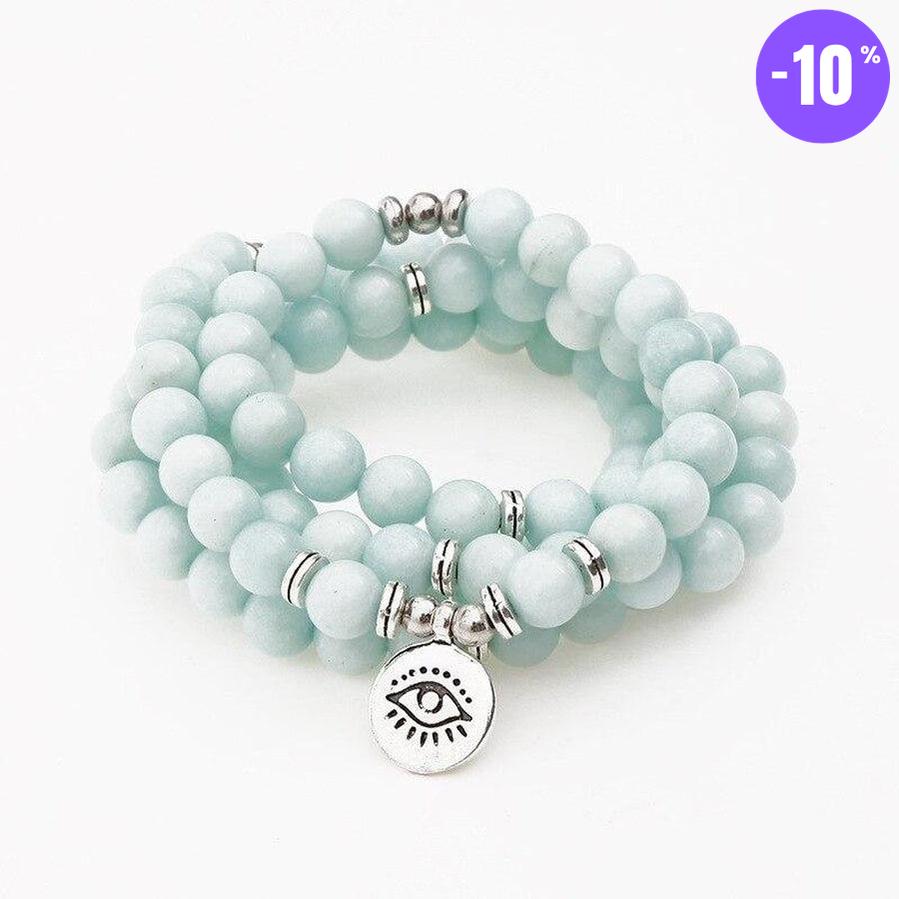 Mala 108 perles «Élévation» en pierres d'Aigue Marine