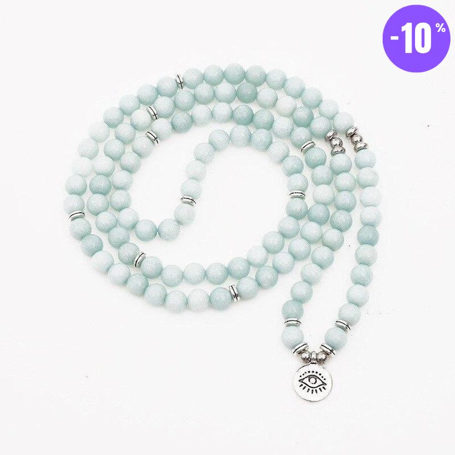 Mala 108 perles «Élévation» en pierres d'Aigue Marine