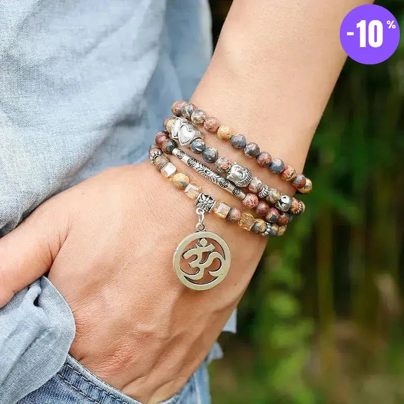 Mala 108 perles en Jaspe léopard avec charm au choix