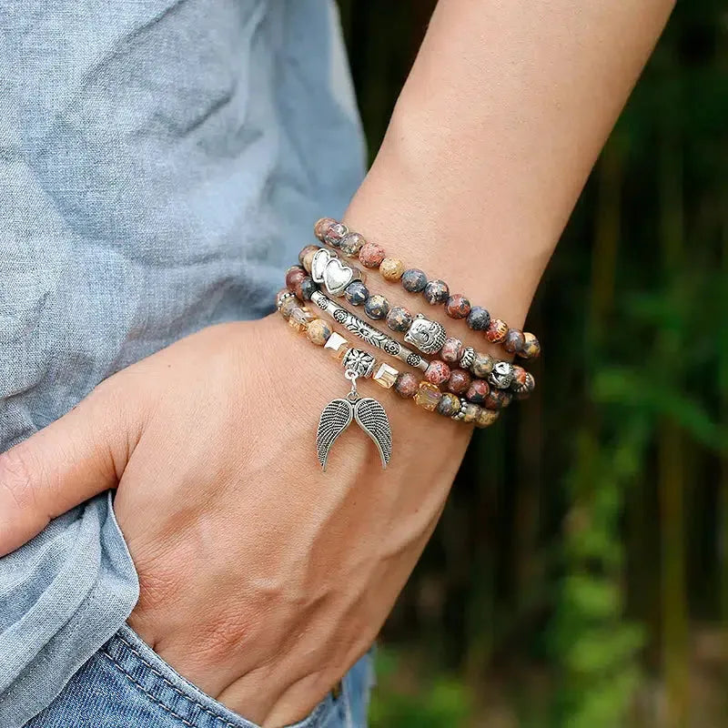 Mala 108 perles en Jaspe léopard avec charm au choix