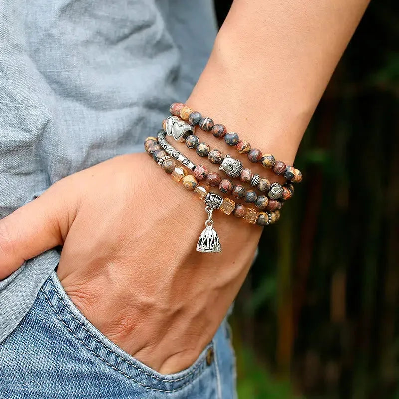 Mala 108 perles en Jaspe léopard avec charm au choix