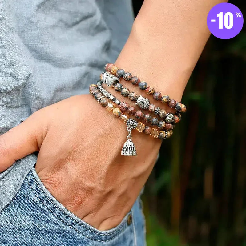 Mala 108 perles en Jaspe léopard avec charm au choix