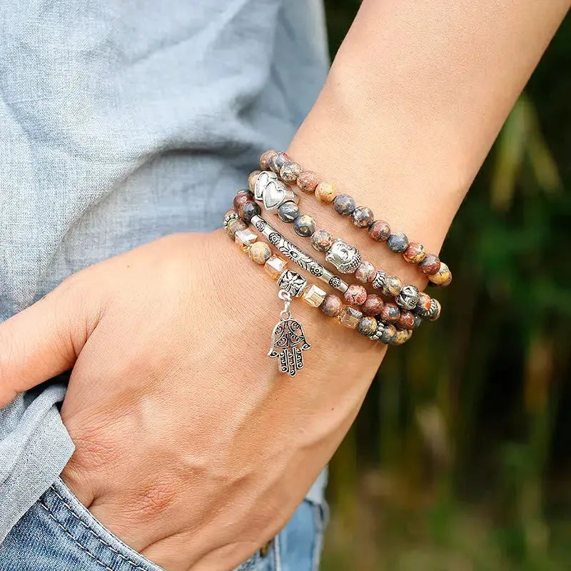 Mala 108 perles en Jaspe léopard avec charm au choix