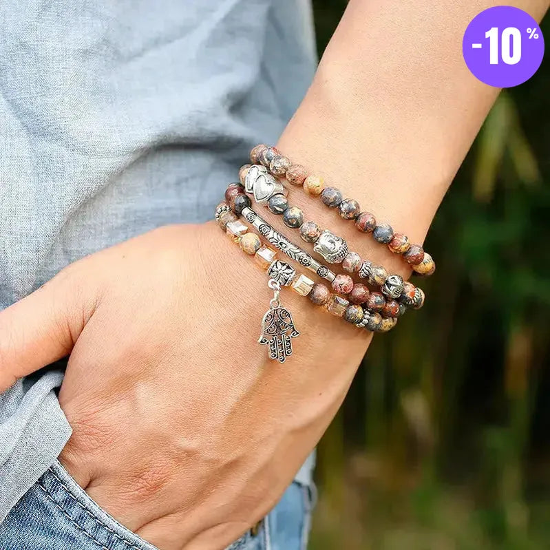 Mala 108 perles en Jaspe léopard avec charm au choix