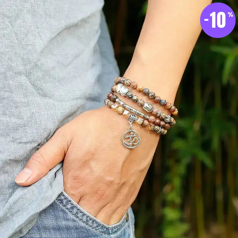 Mala 108 perles en Jaspe léopard avec charm au choix