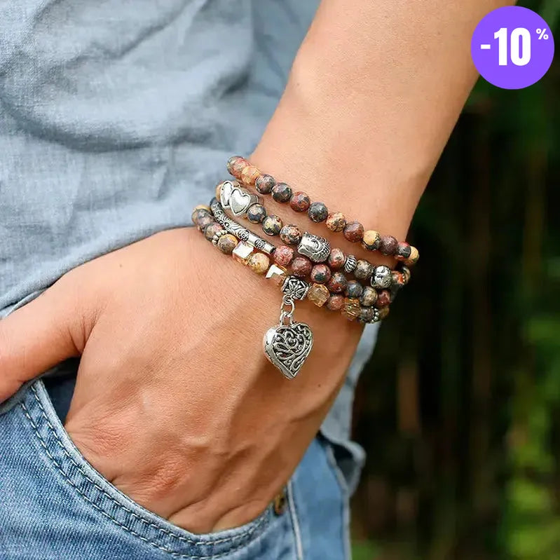 Mala 108 perles en Jaspe léopard avec charm au choix