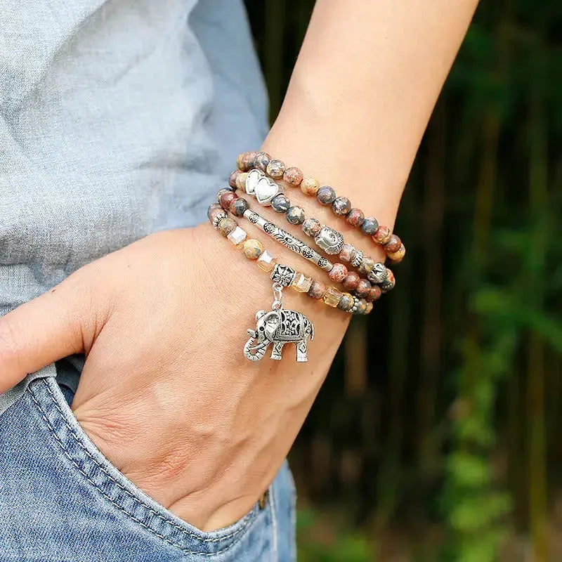 Mala 108 perles en Jaspe léopard avec charm au choix