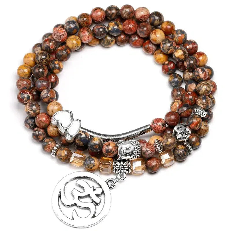Mala 108 perles en Jaspe léopard avec charm au choix