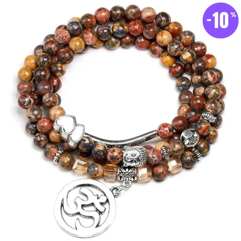 Mala 108 perles en Jaspe léopard avec charm au choix