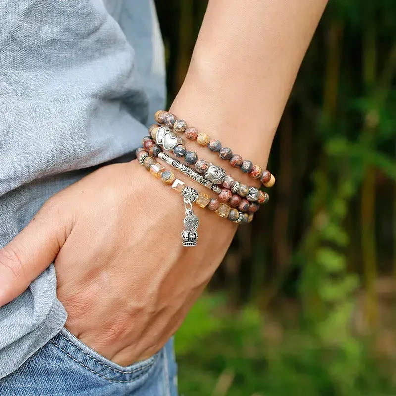 Mala 108 perles en Jaspe léopard avec charm au choix